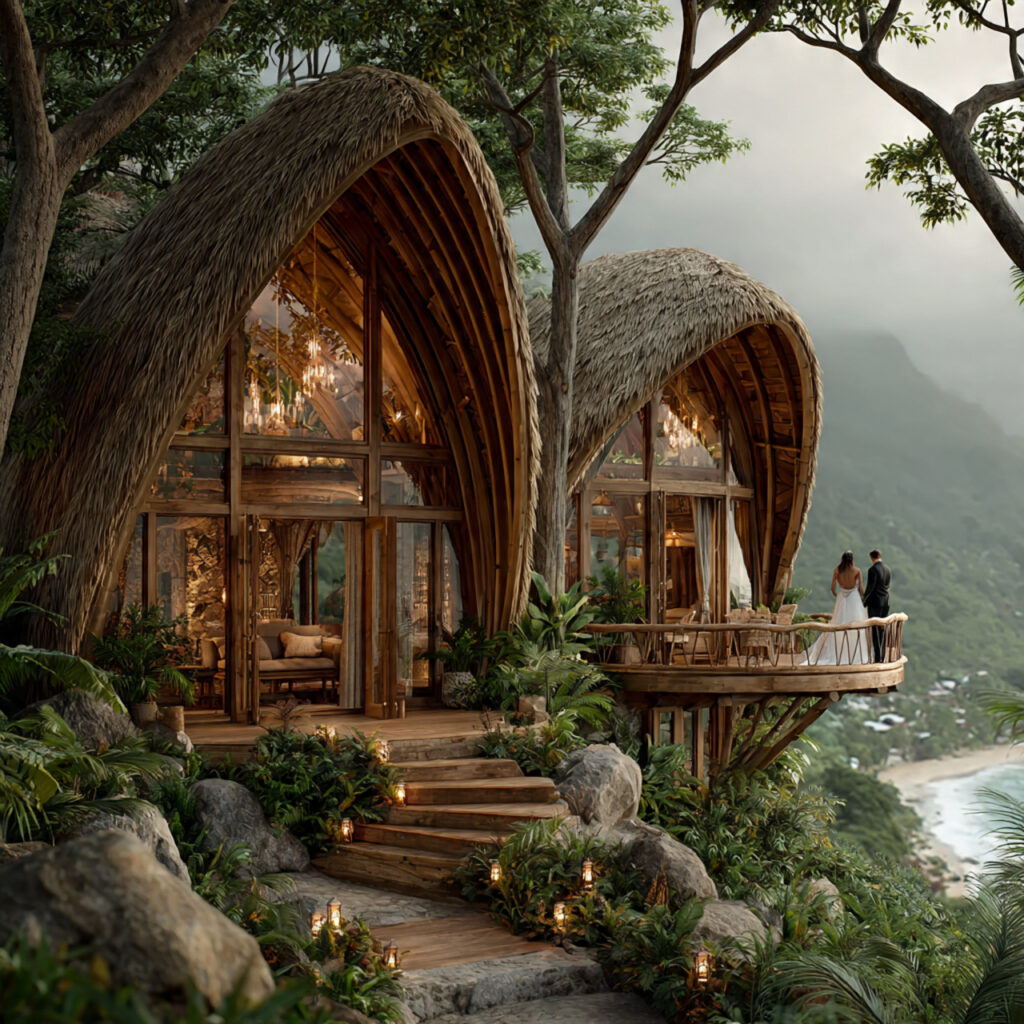eco friendly honeymoon scene at a sustainable