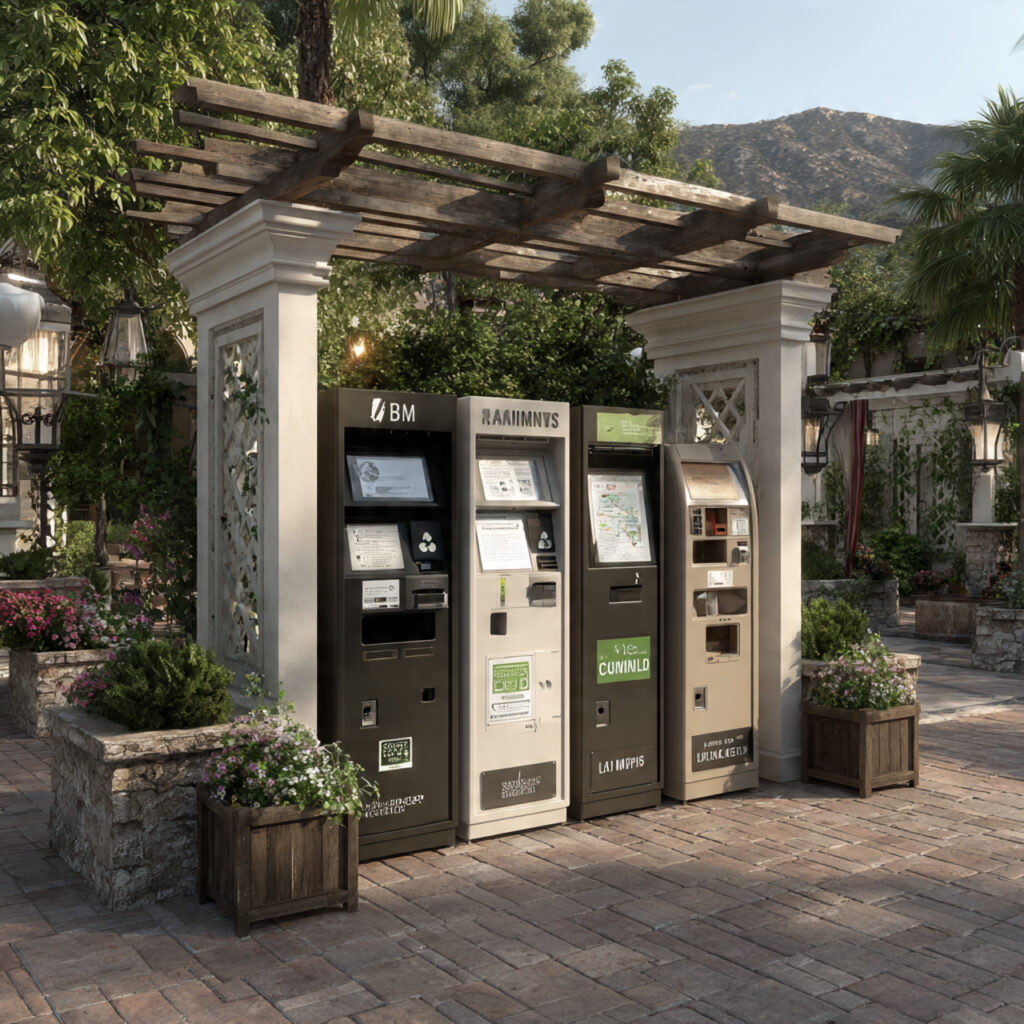 eco friendly wedding waste sorting station with labeled 1