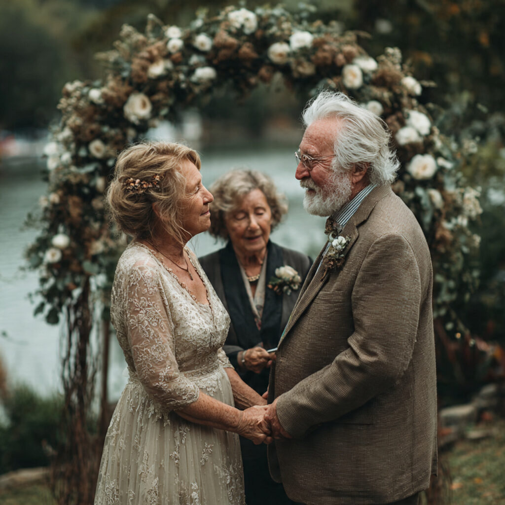 19 Meaningful 50th Anniversary Gift Ideas for a Golden Year 7 elderly couple holding hands at a quiet