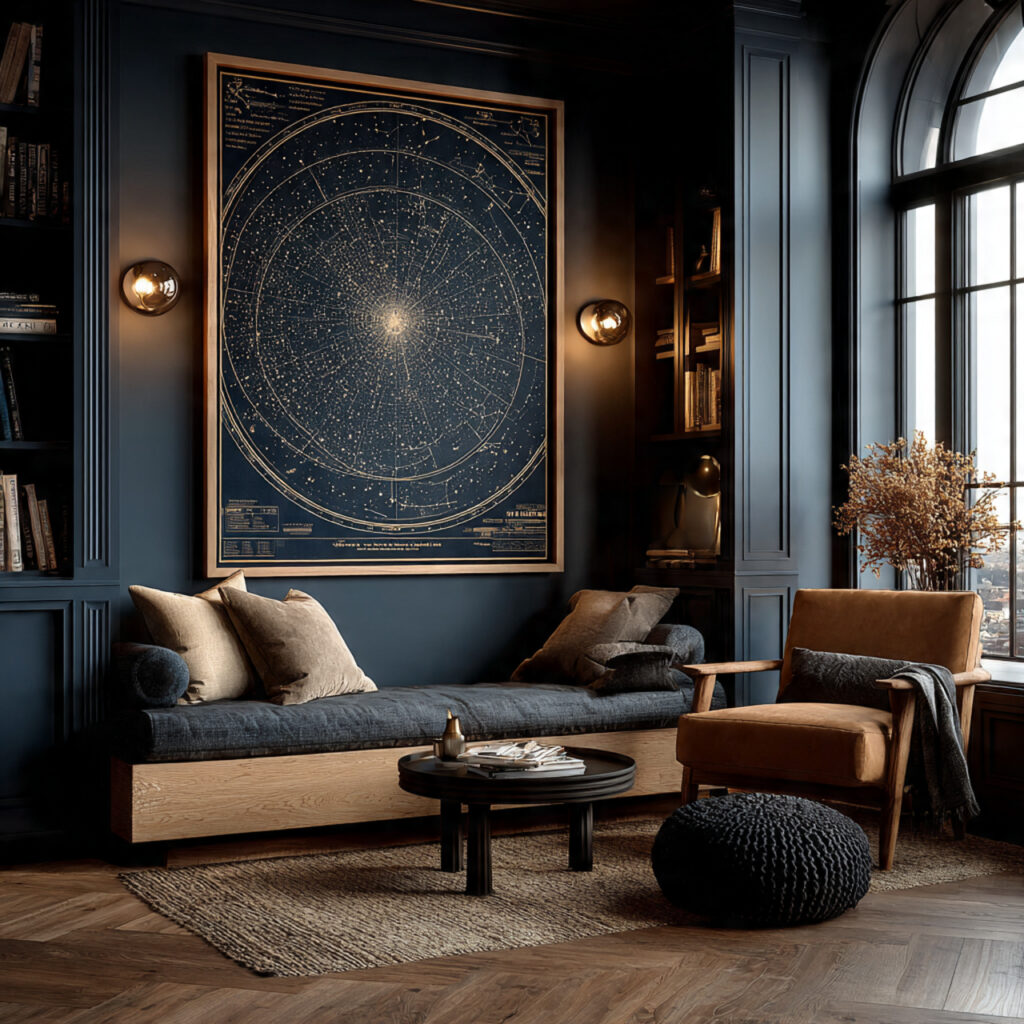 elegant star map print framed on a