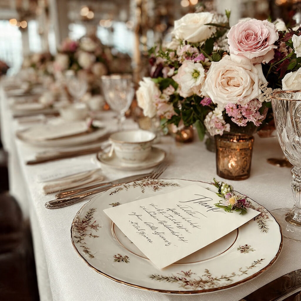 elegant table setup with handwritten thank you notes