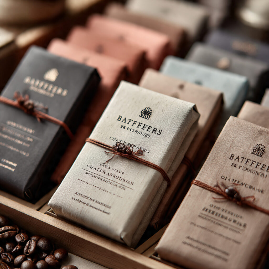 elegant wedding favour coffee packets arranged neatly