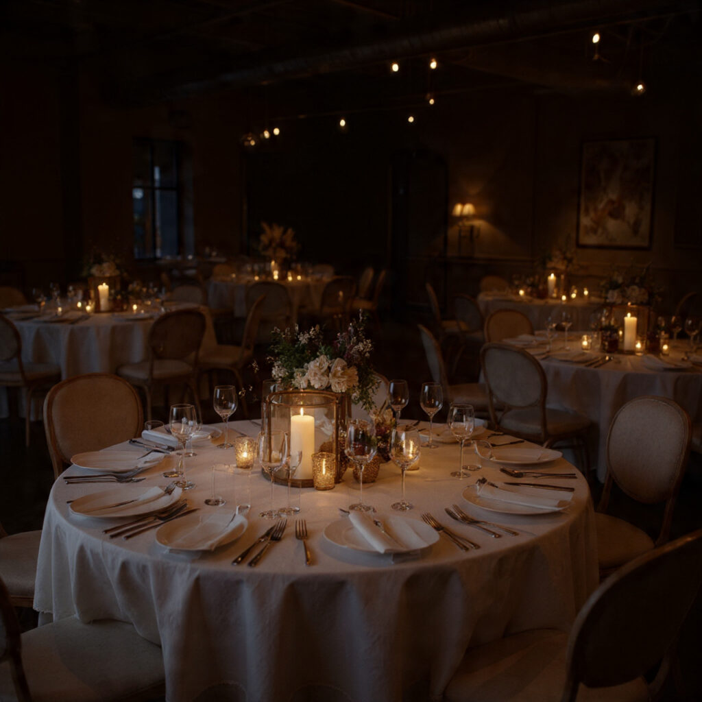 elegant wedding reception with stylish lounge area