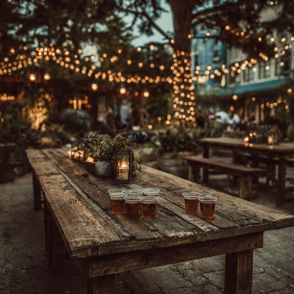 elegant wedding themed beer pong table with minimalistic