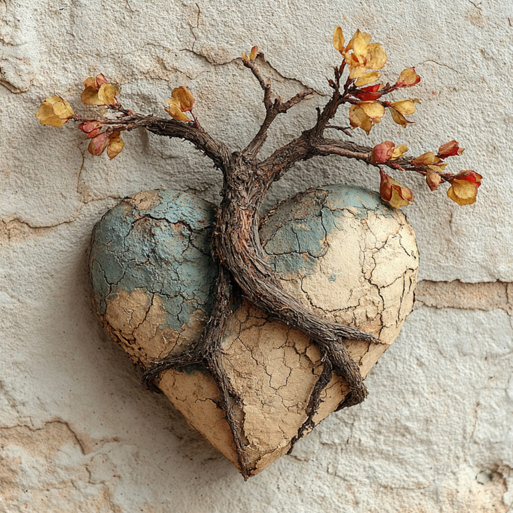 elegant willow branch heart sculpture on a