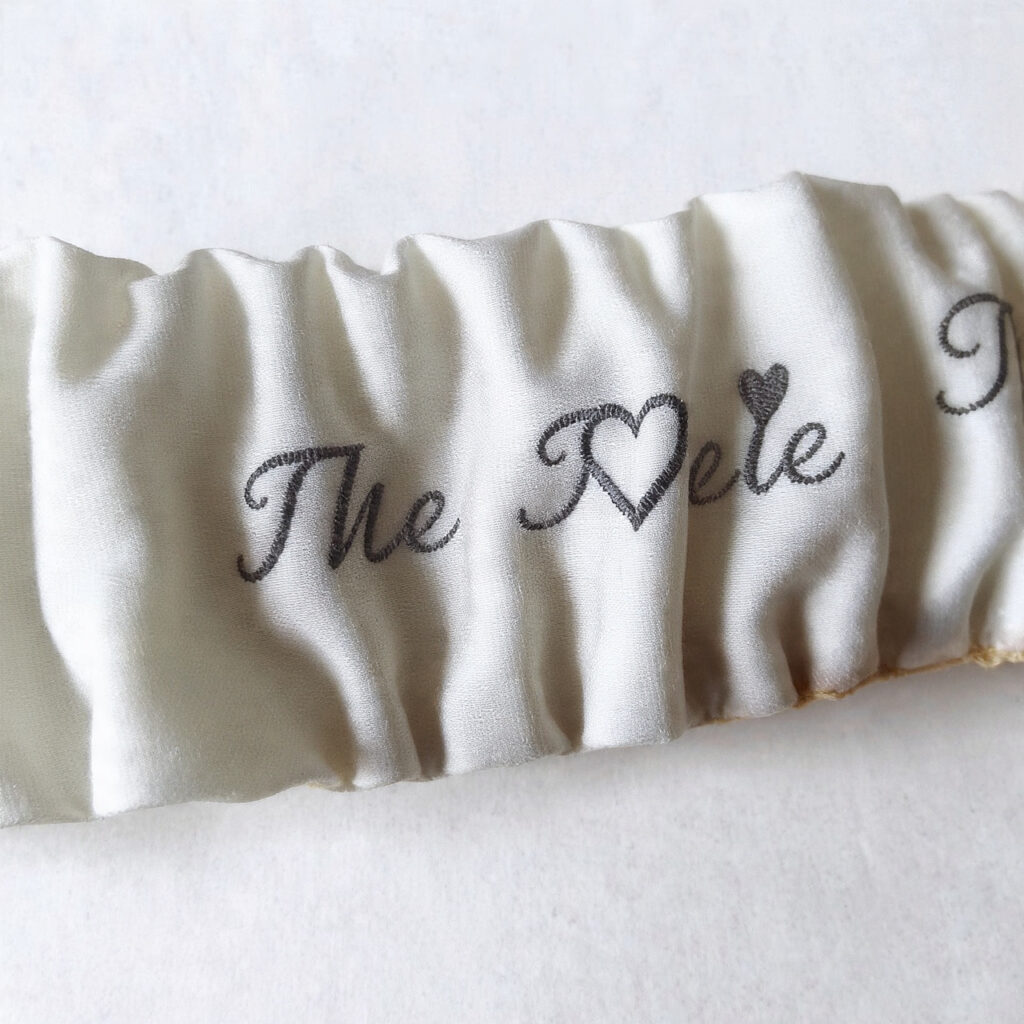 embroidered bridal garter with initials and wedding