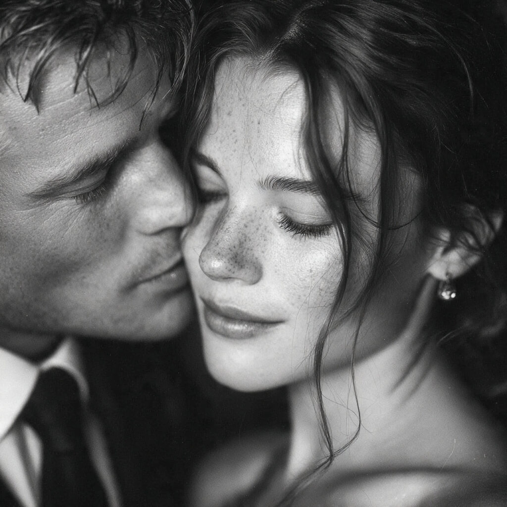 emotional black and white close up of newlyweds