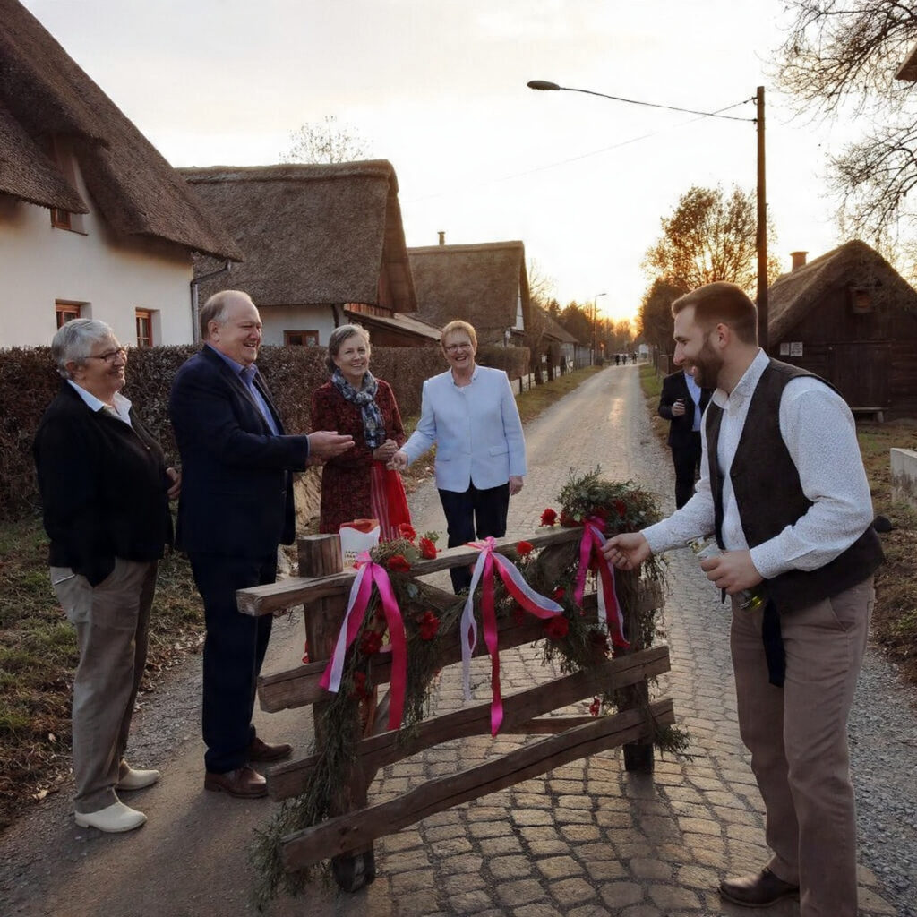 family members blocking the road with a