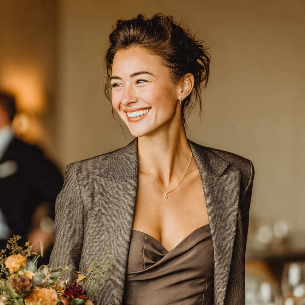 female officiant wearing a tailored blazer over