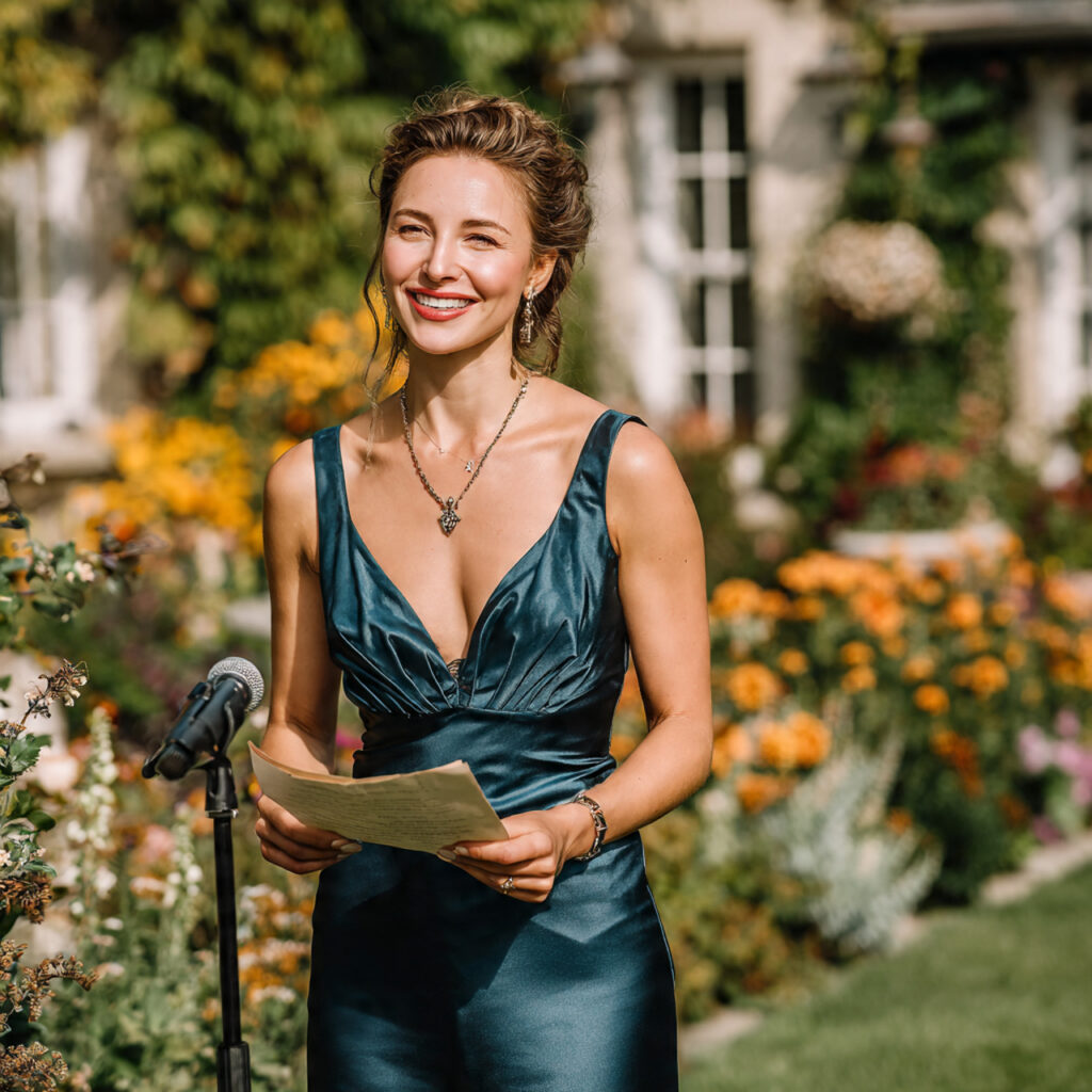 female wedding officiant wearing a long solid colored