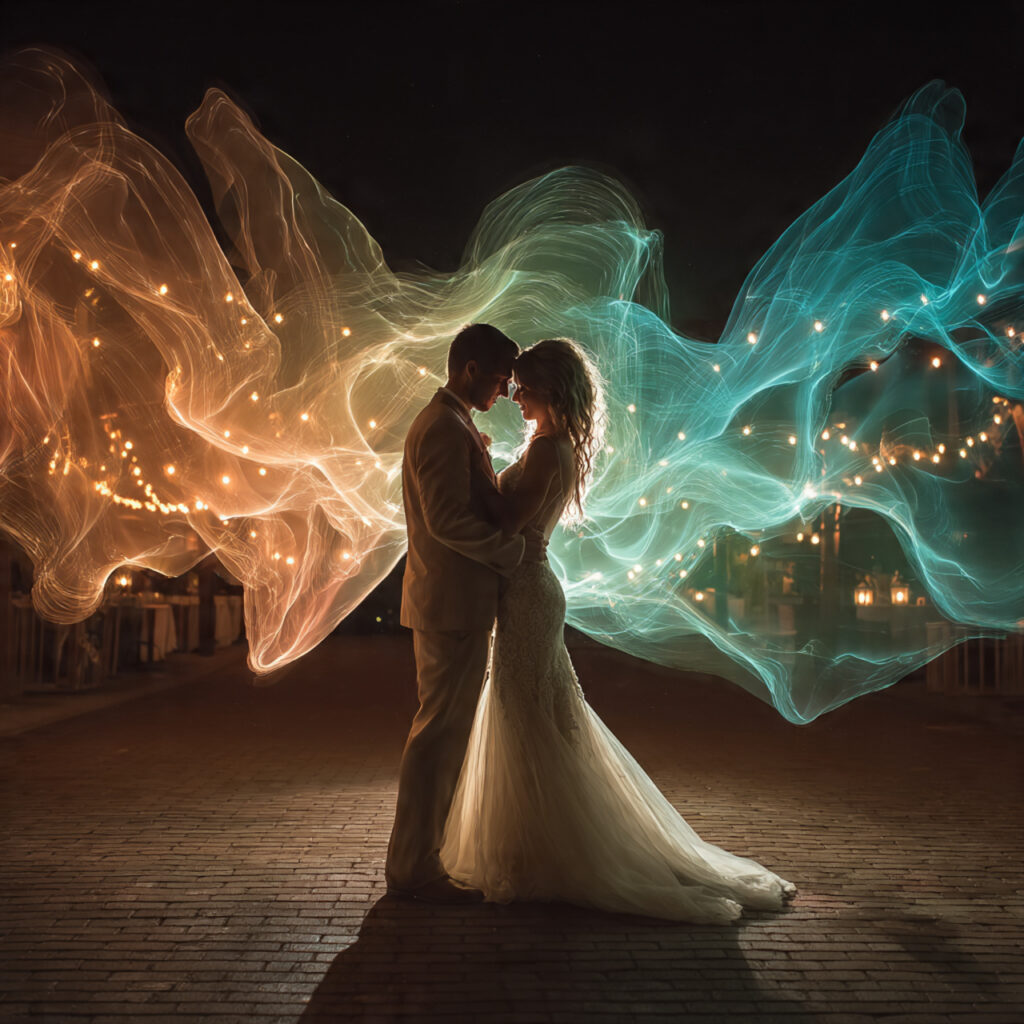 18 Stunning Wedding Send Off Ideas for an Unforgettable Exit 7 fiber optic led wands waving above the couple