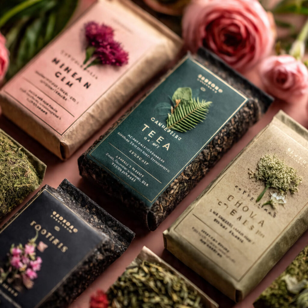 flat lay of custom tea blend sachets