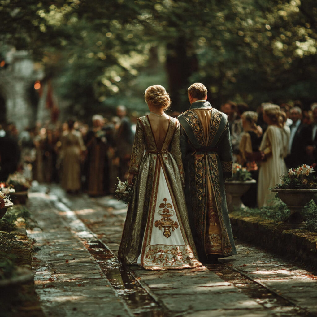 formal irish wedding procession with bride and