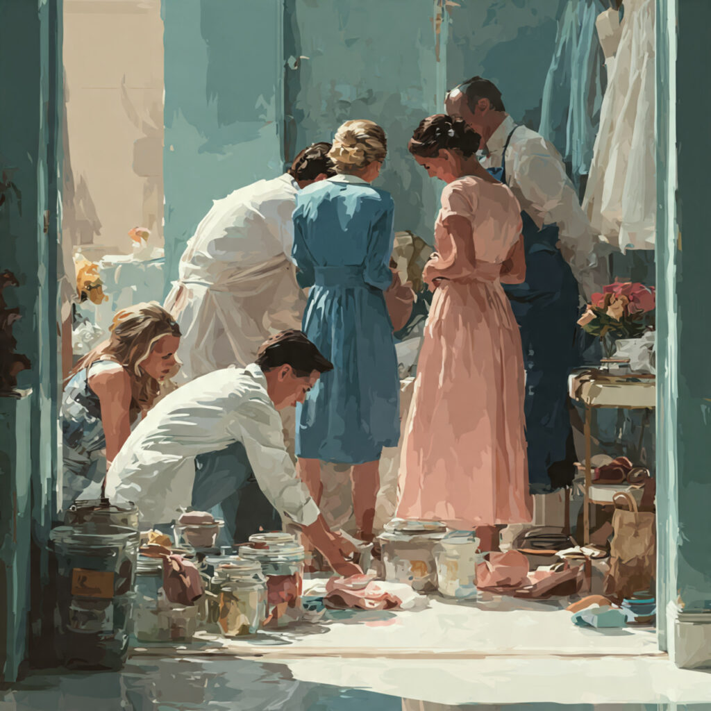 friends and family helping with wedding preparations