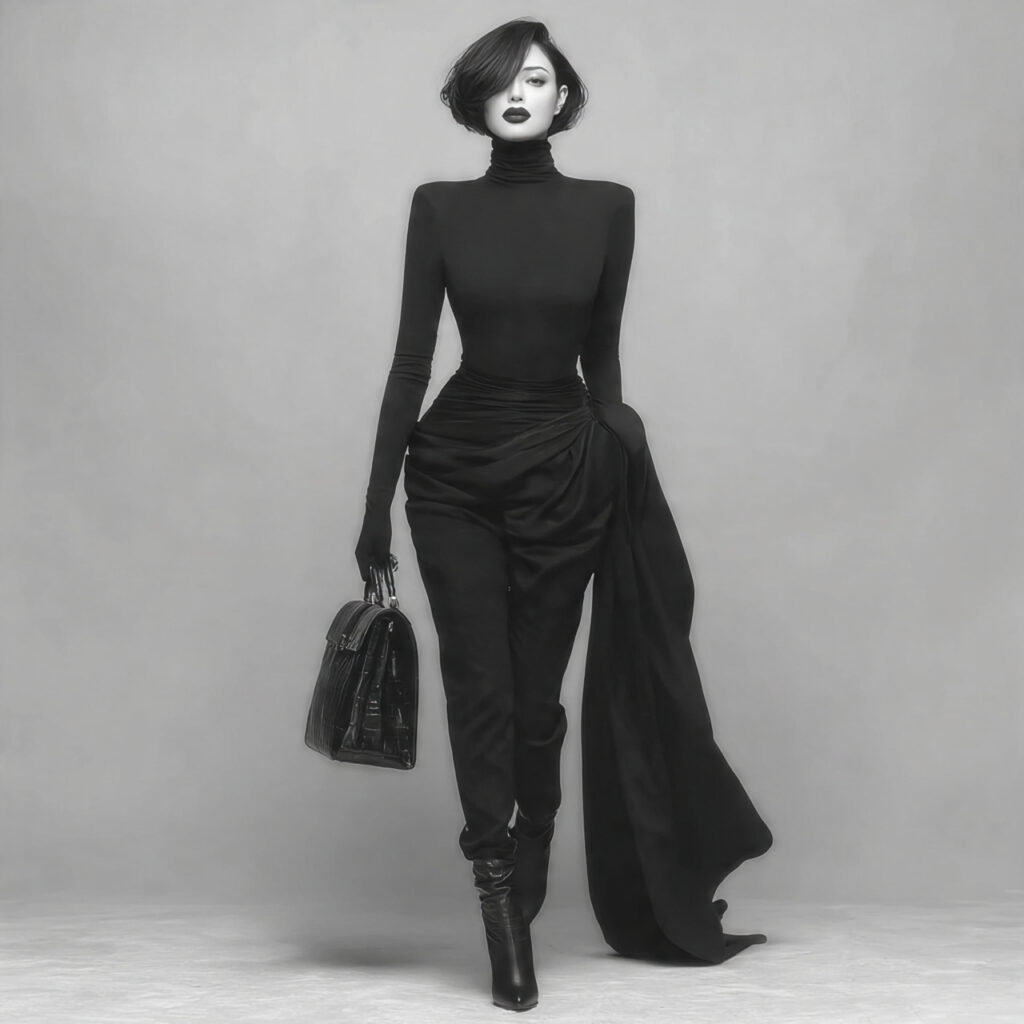 full monochrome cocktail outfit in a single