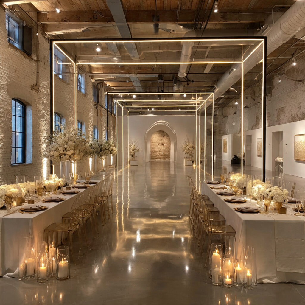 fully decorated wedding space vs raw industrial