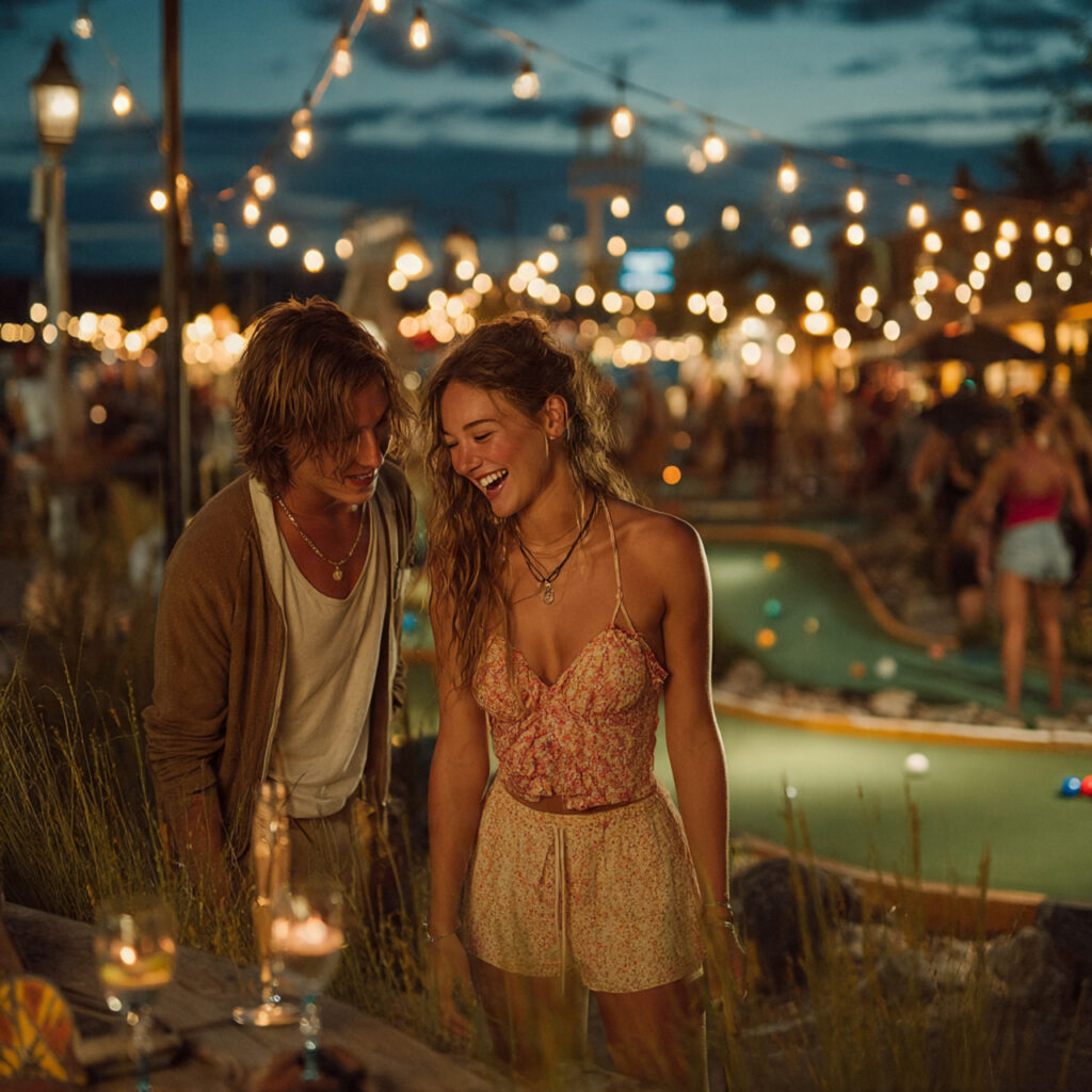 fun date night scene couple playing mini