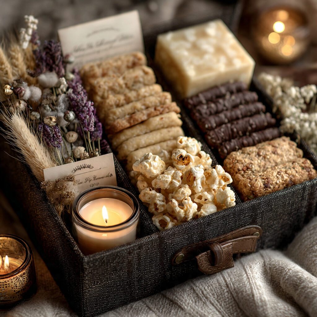 gift box filled with small meaningful items snacks