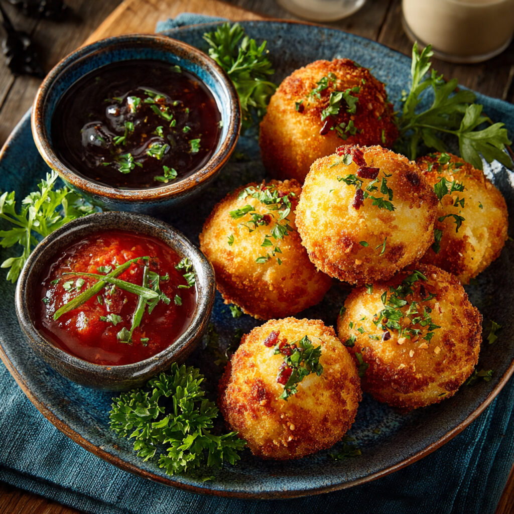 17 Delicious Cocktail Hour Food Ideas to Elevate Your Event 11 golden fried arancini balls served with marinara