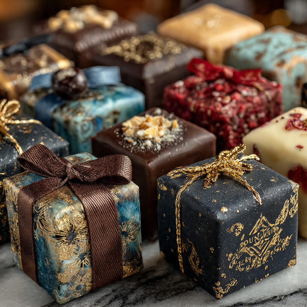 gourmet chocolate cubes in elegant wrappers premium