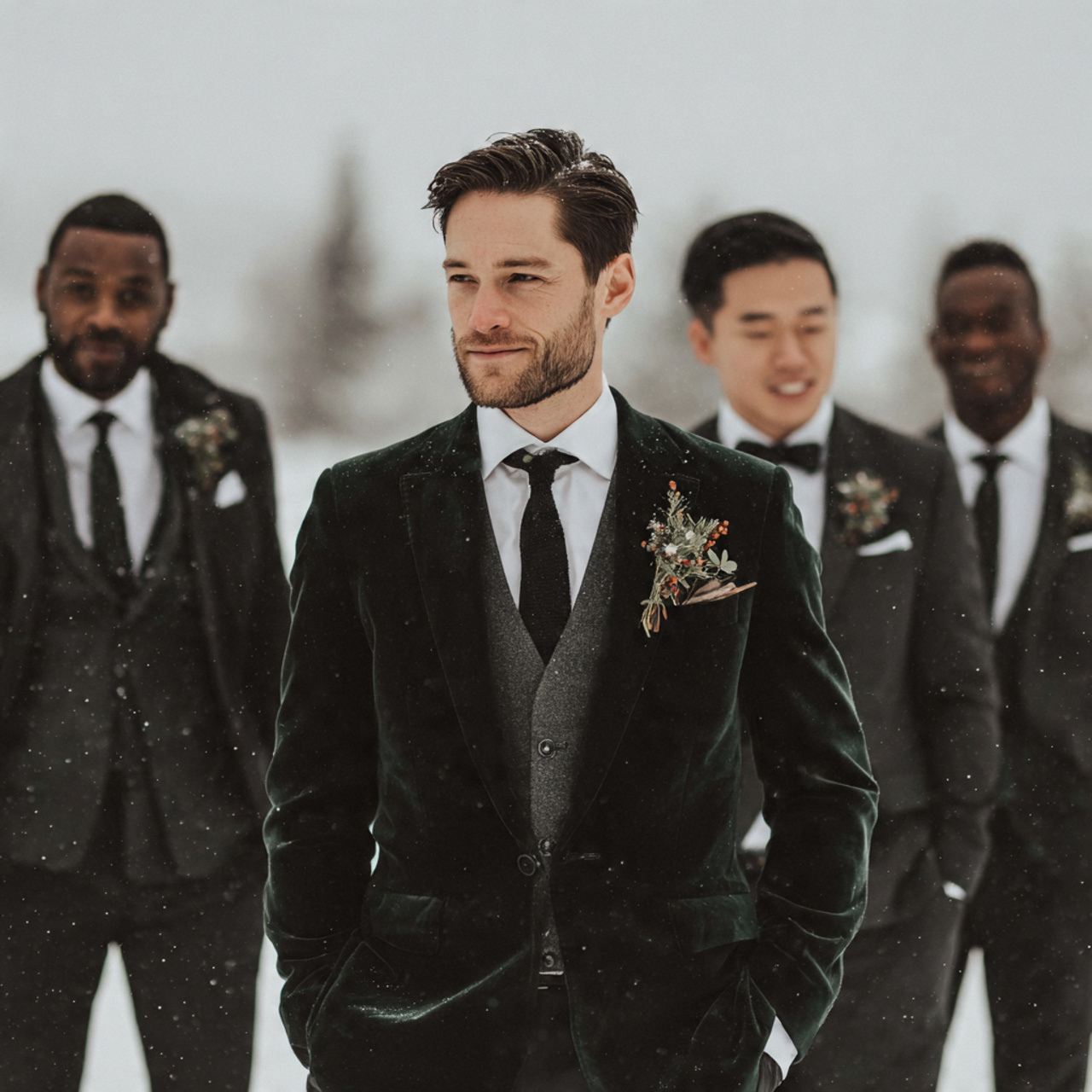 -Chic Winter Groom and Groomsmen Style