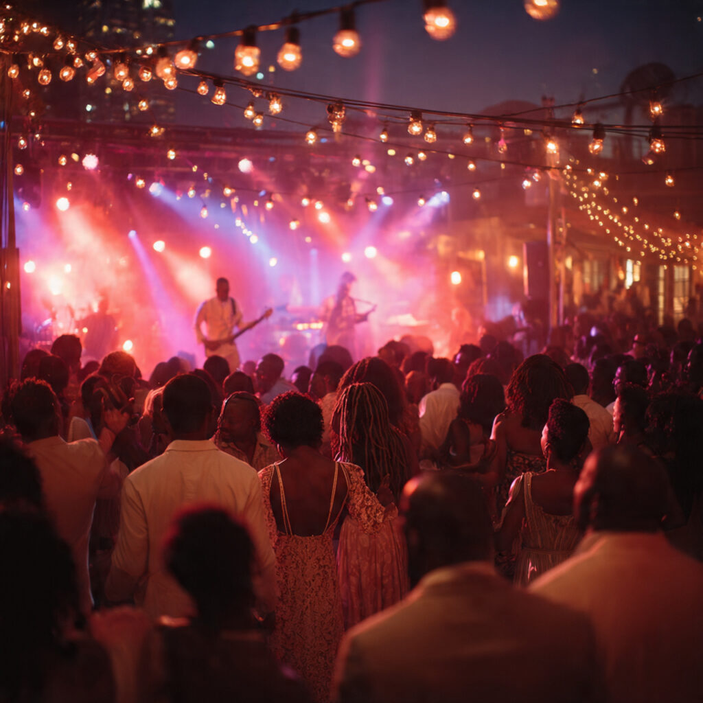guests rushing to dance floor dj starting