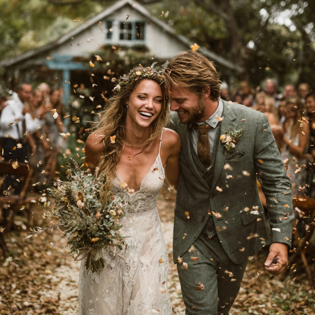18 Stunning Wedding Send Off Ideas for an Unforgettable Exit 16 guests tossing eucalyptus and dried leaves into