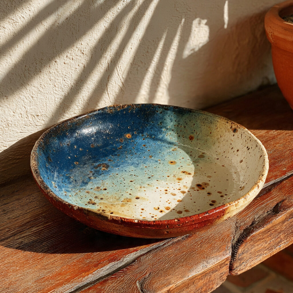hand thrown pottery serving platter with organic glaze