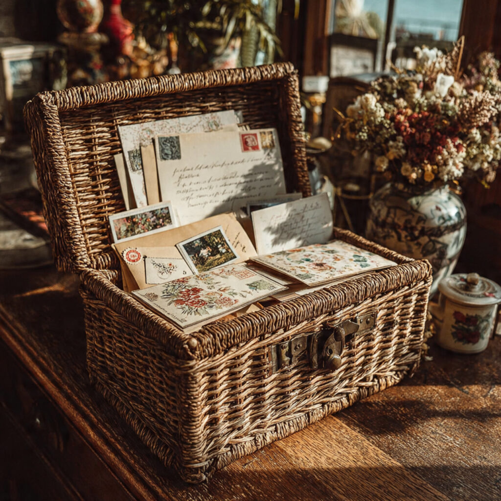 handcrafted willow memory box slightly open revealing