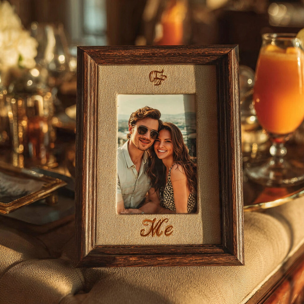 handcrafted wooden photo frame with couple s picture