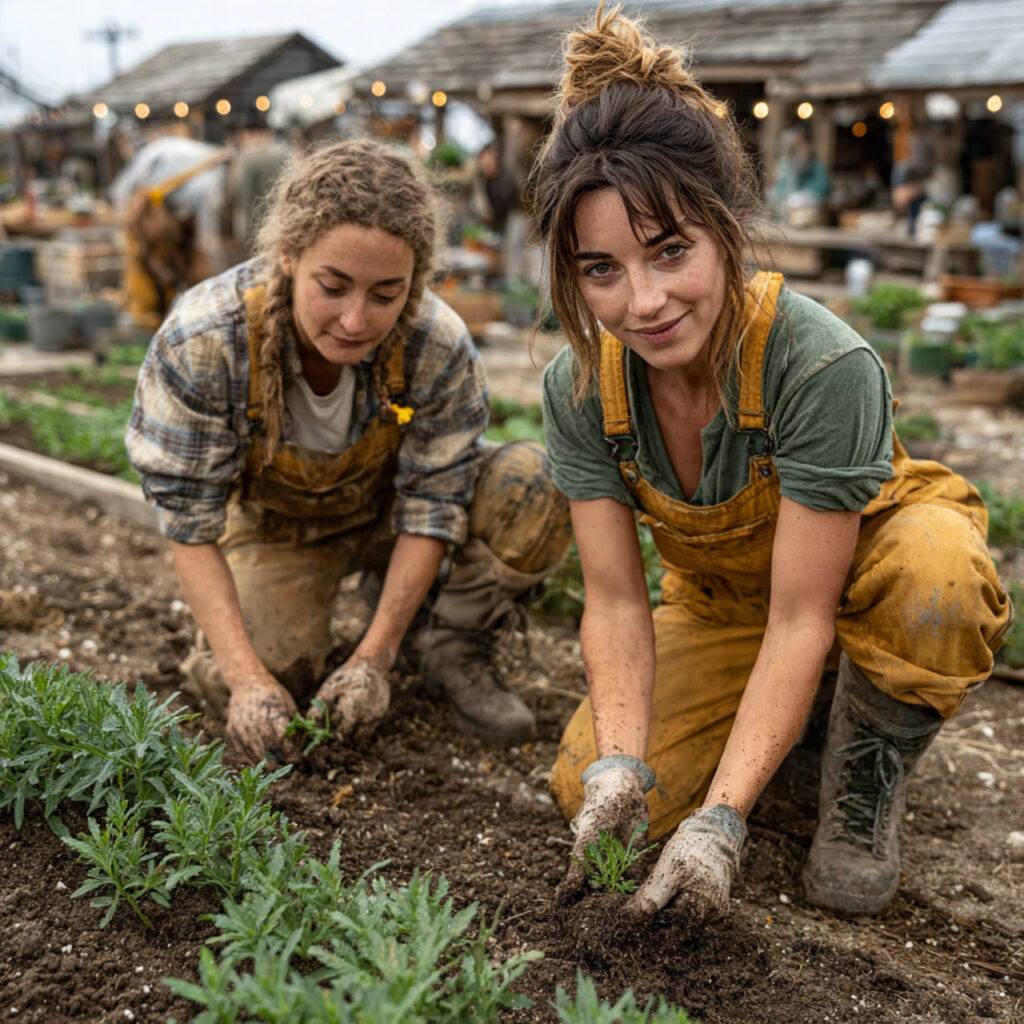 heartwarming volunteer activity scene women planting trees