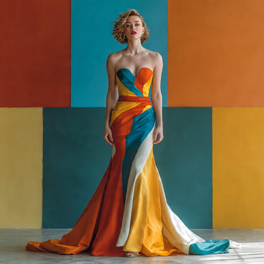 high fashion bride in a bold color blocked wedding