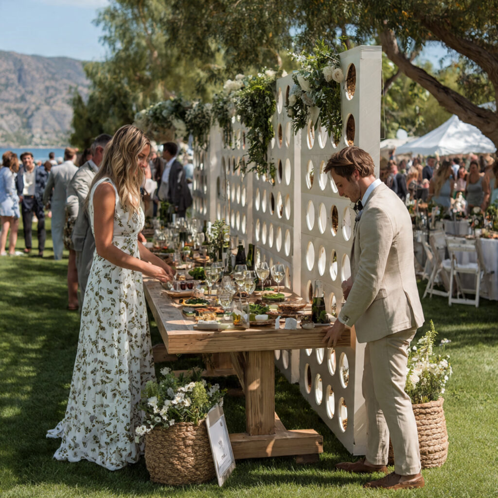 huge white and wood connect four game at outdoor