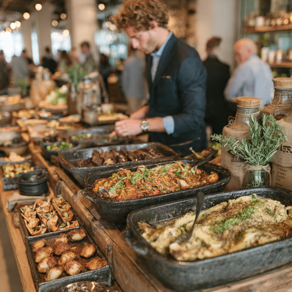 interactive food stations at wedding reception guests