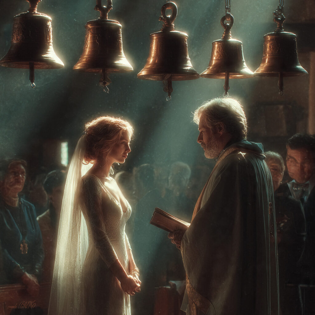 irish wedding ceremony scene with hanging bells