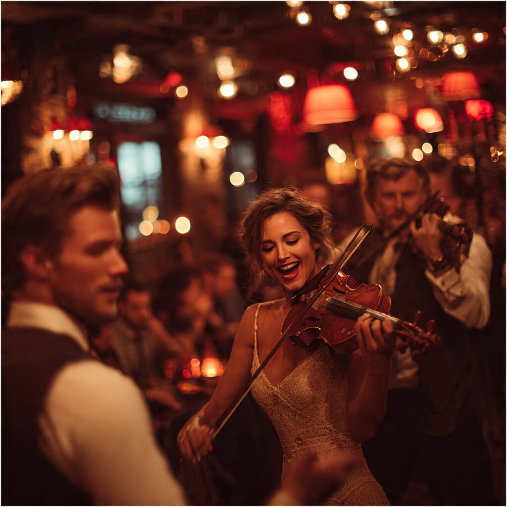 irish wedding reception with live musicians playing