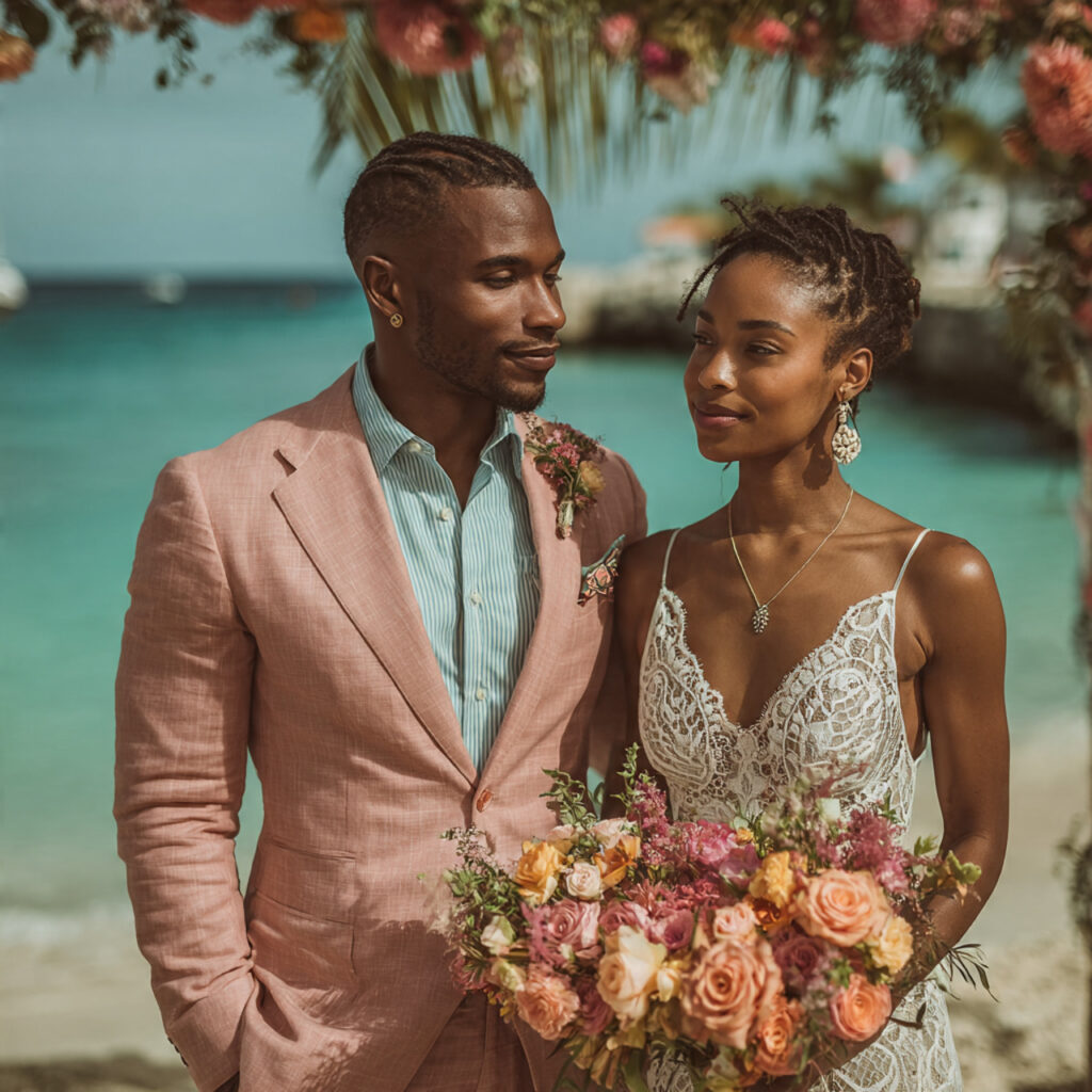jamaican beach wedding turquoise water palm trees