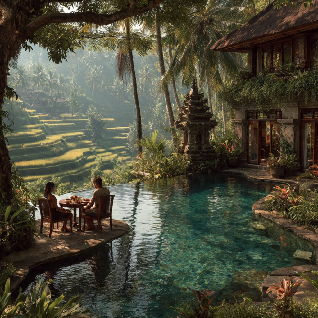 jungle villa with infinity pool overlooking rice 1