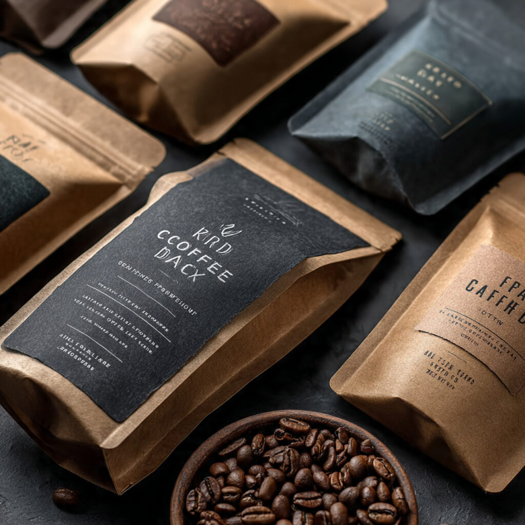 20 Unique Wedding Giveaways Ideas for Meaningful Favours 7 kraft coffee pouches stamped labels scattered roasted