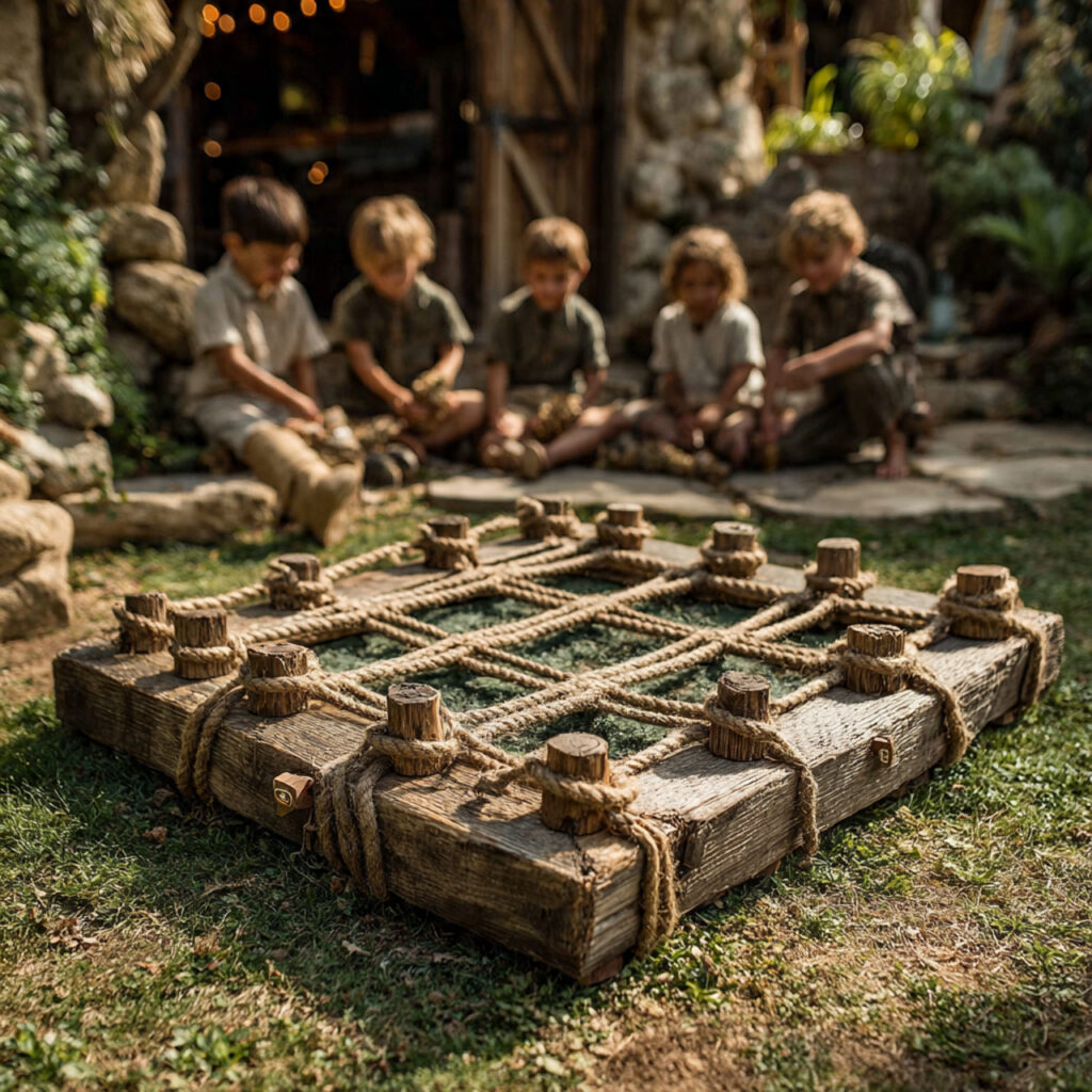 large outdoor tic tac toe grid made from rope