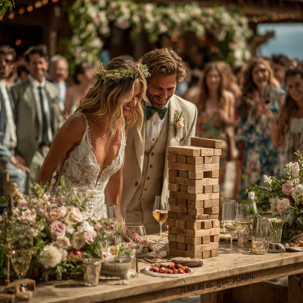large wooden giant jenga tower at outdoor