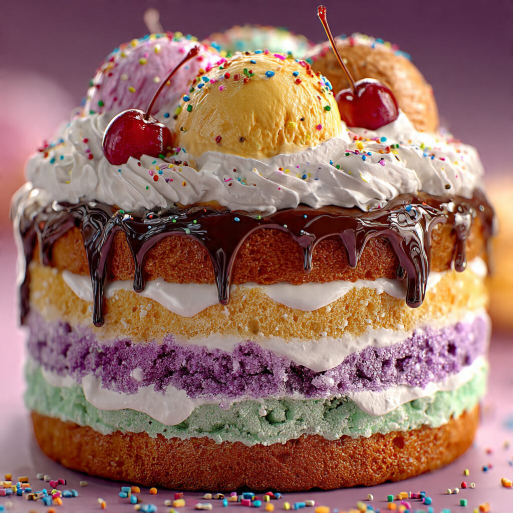layered donut and ice cream cake alternating