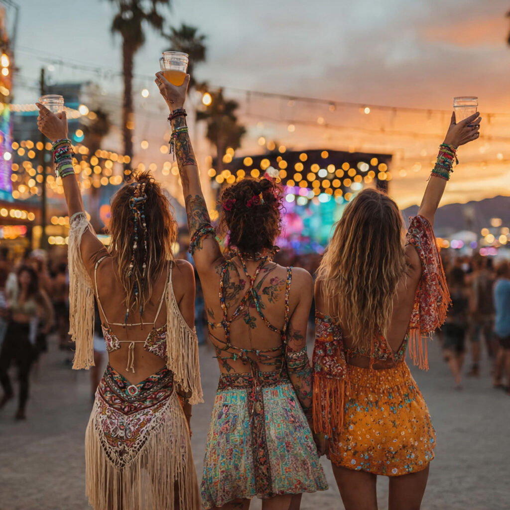 lively outdoor music festival scene women wearing