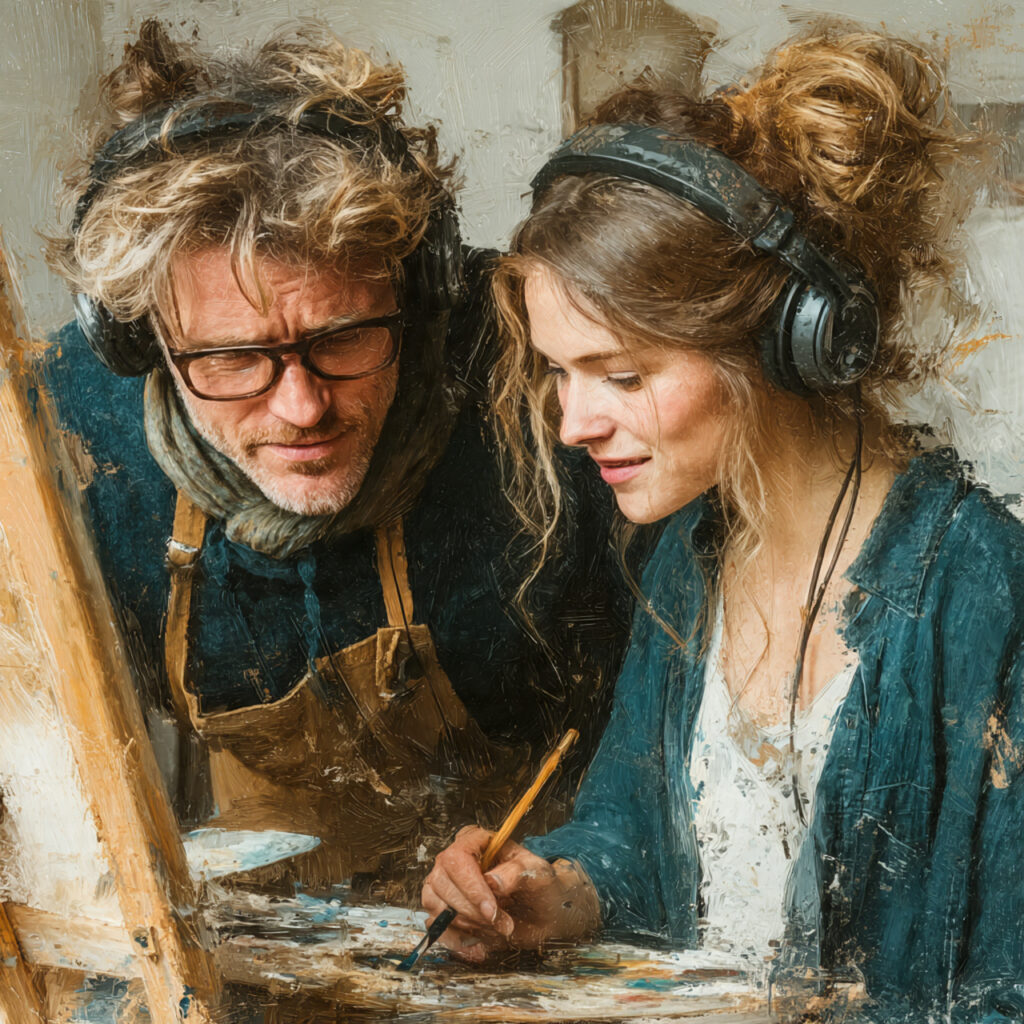 long distance couple attending an online painting class