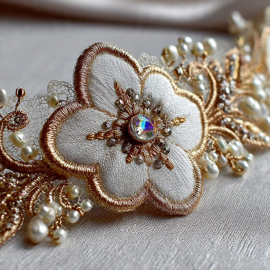 luxury bridal garter with beaded lace trim