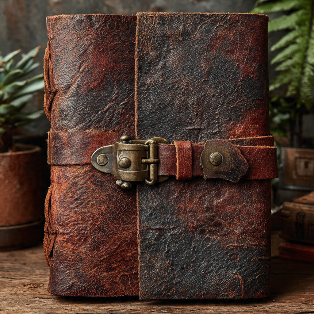 luxury leather journal with bronze clasp rustic