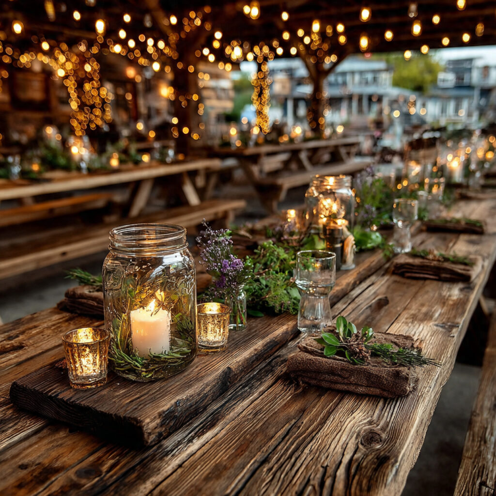 mason jar centerpieces filled with candles and