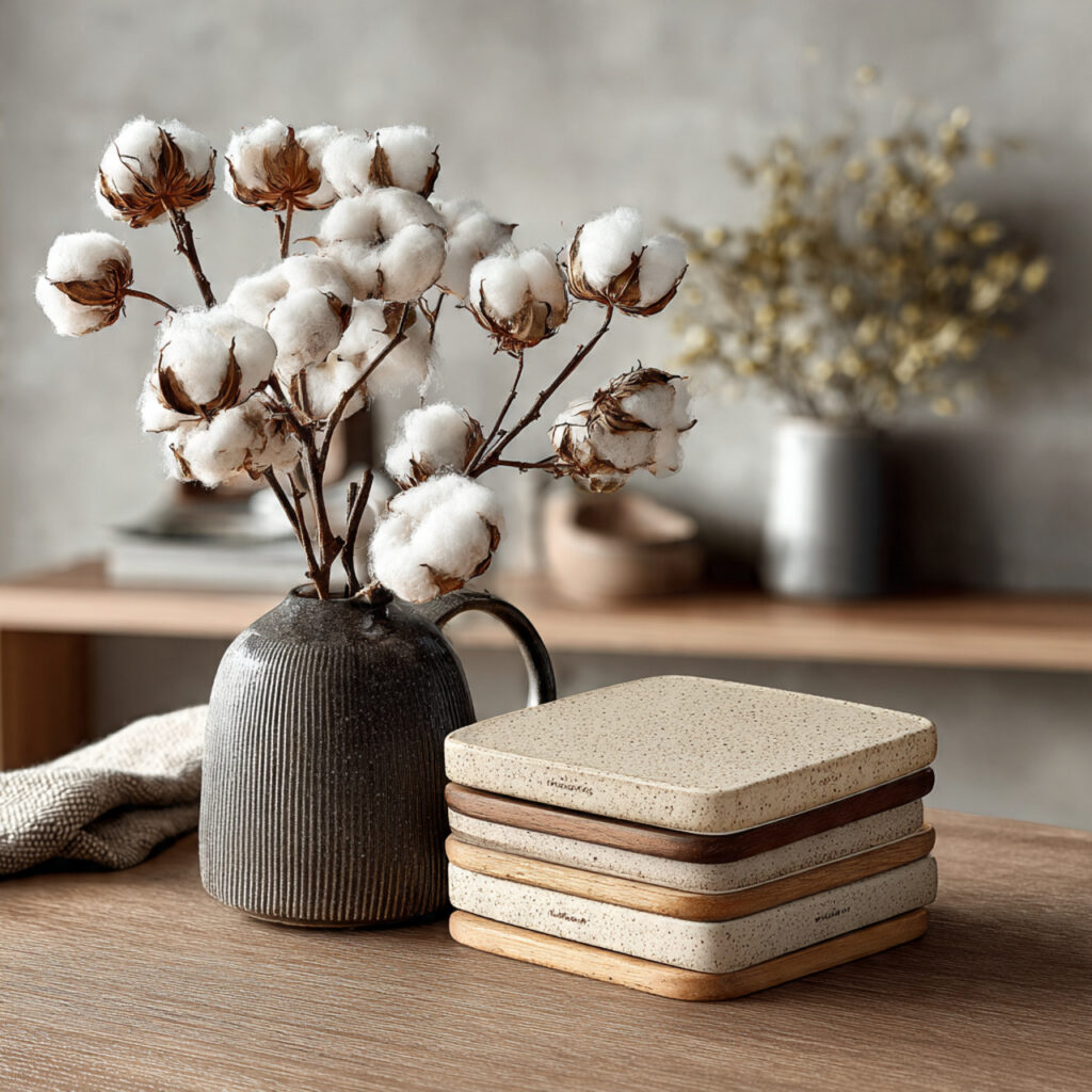 minimal ceramic coasters with clean edges displayed