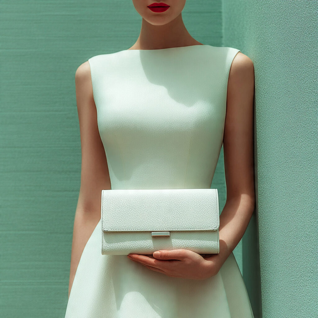 minimal structured clutch held with a cocktail