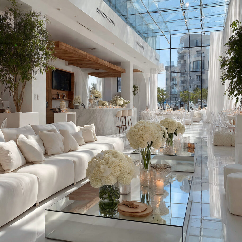 minimalist engagement party setup clean white d cor